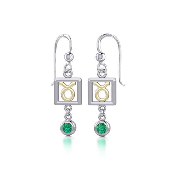 Taurus Zodiac Sign Silver and Gold Earrings Jewelry with Emerald MER1770 - Jewelry